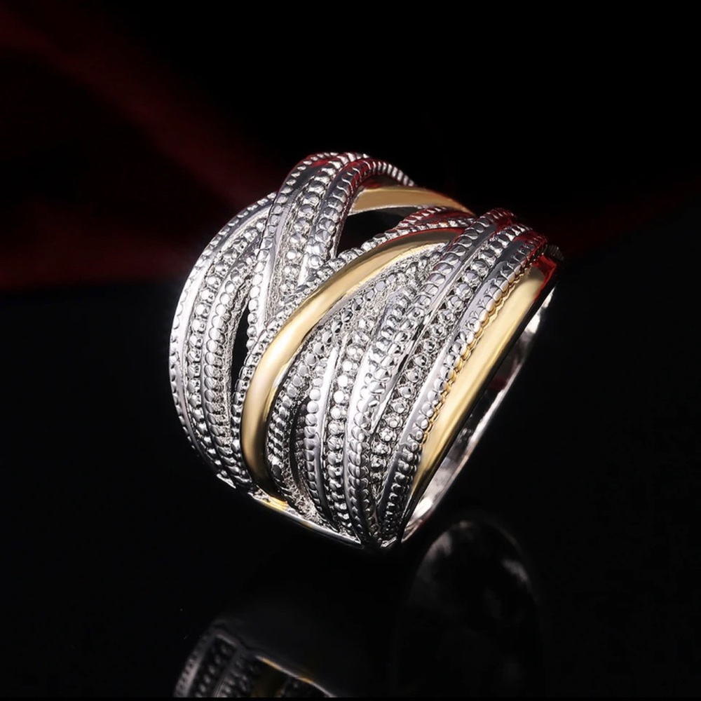 925 Sterling Silver Two Tone Twisted Braided Band - Picture 2 of 4